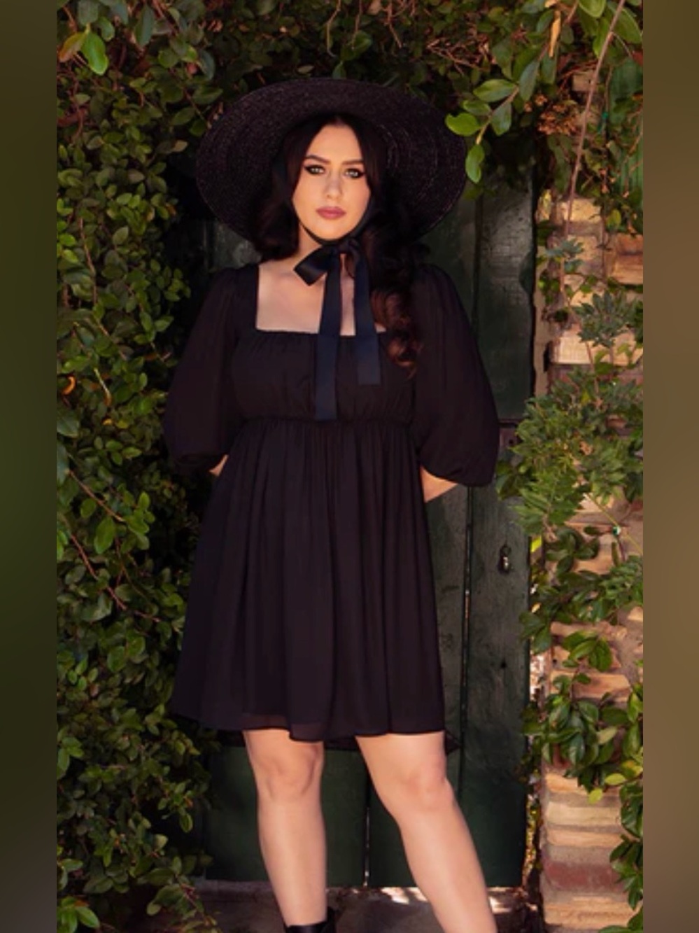 La Femme Rn Noir Solstice Babydoll Dress in Black Chiffon